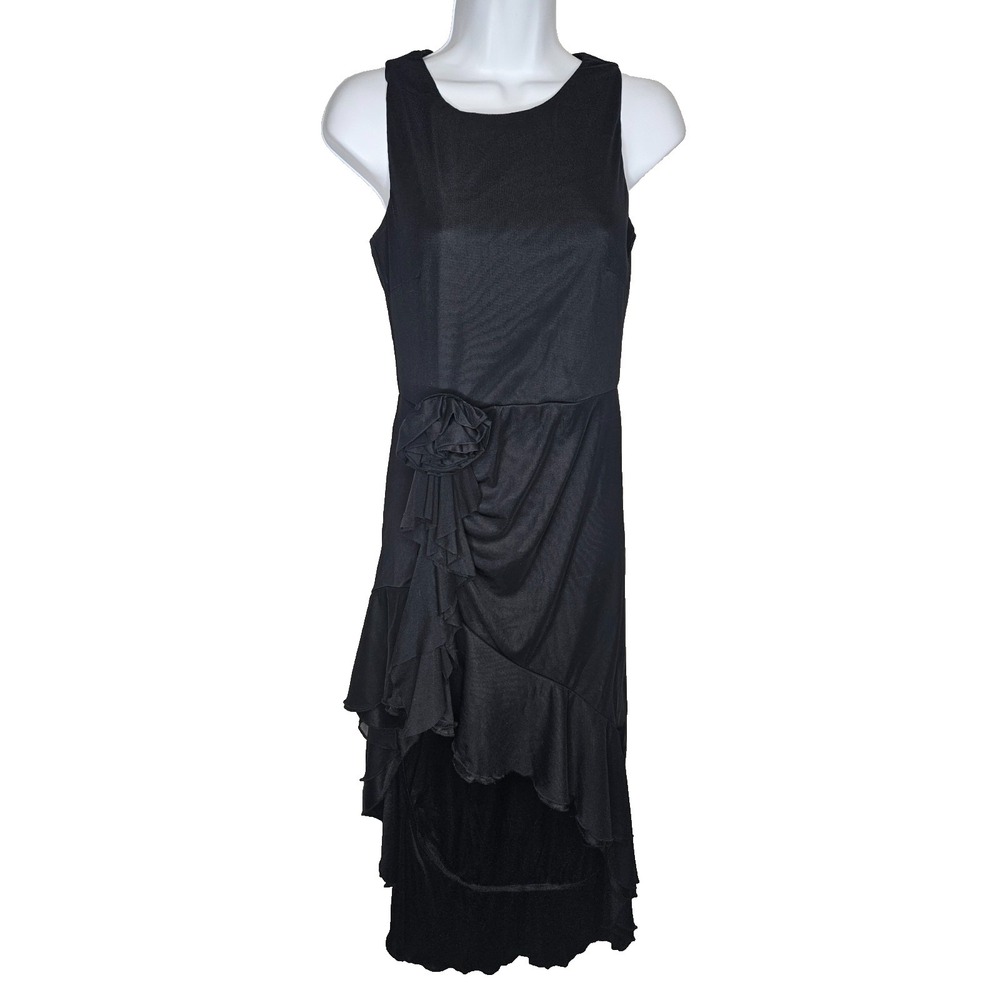 Berylove Black Ruffle Cocktail Dress Small NWT Sleeveless Rosette‎